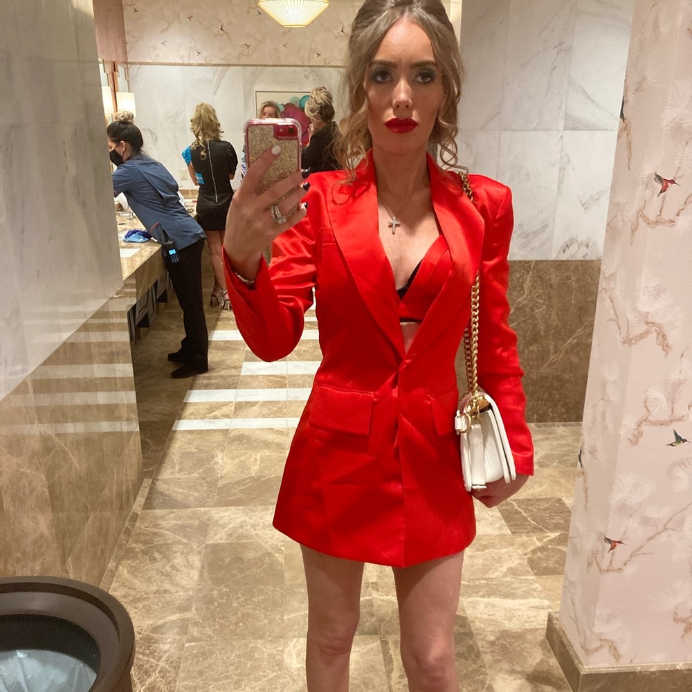 Red suit set shorts top blazer